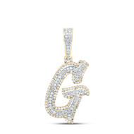 10K Yellow Gold Real Diamond Italic Font Slanted Letter Initial H Pendant 1 CT