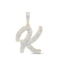 10K Yellow Gold Real Diamond Italic Font Slanted Letter Initial K Pendant 1 CT