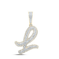 10K Yellow Gold Real Diamond Italic Font Slanted Letter Initial L Pendant 7/8 CT