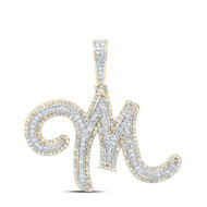 10K Yellow Gold Diamond Italic Font Slanted Letter Initial M Pendant 1 1/4 CT