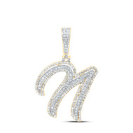 10K Yellow Gold Real Diamond Italic Font Slanted Letter Initial N Pendant 7/8 CT