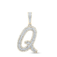 10K Yellow Gold Real Diamond Italic Font Slanted Letter Initial Q Pendant 3/4 CT