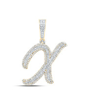 10K Yellow Gold Real Diamond Italic Font Slanted Letter Initial X Pendant 7/8 CT