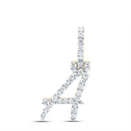 10K Yellow Gold Real Diamond Women's Block Font Slanted Initial A Pendant 1/2 CT