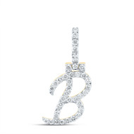 10K Yellow Gold Real Diamond Women's Block Font Slanted Initial B Pendant 5/8 CT