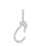 10K Yellow Gold Real Diamond Women's Block Font Slanted Initial C Pendant 1/2 CT