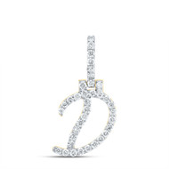 10K Yellow Gold Real Diamond Women's Block Font Slanted Initial D Pendant 5/8 CT