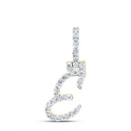 10K Yellow Gold Real Diamond Women's Block Font Slanted Initial E Pendant 1/2 CT