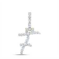 10K Yellow Gold Real Diamond Women's Block Font Slanted Initial F Pendant 1/2 CT