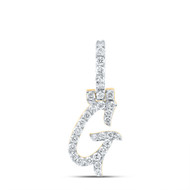 10K Yellow Gold Real Diamond Women's Block Font Slanted Initial G Pendant 1/2 CT