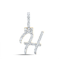 10K Yellow Gold Real Diamond Women's Block Font Slanted Initial H Pendant 5/8 CT