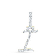 10K Yellow Gold Real Diamond Women's Block Font Slanted Initial I Pendant 1/2 CT