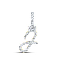 10K Yellow Gold Real Diamond Women's Block Font Slanted Initial J Pendant 1/2 CT