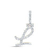 10K Yellow Gold Real Diamond Women's Block Font Slanted Initial L Pendant 5/8 CT