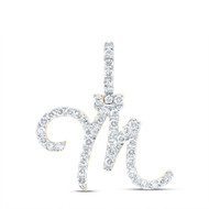 10K Yellow Gold Real Diamond Women's Block Font Slanted Initial M Pendant 3/4 CT