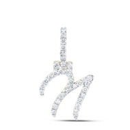 10K Yellow Gold Real Diamond Women's Block Font Slanted Initial N Pendant 1/2 CT