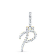 10K Yellow Gold Real Diamond Women's Block Font Slanted Initial P Pendant 1/2 CT