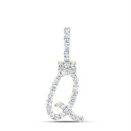 10K Yellow Gold Real Diamond Women's Block Font Slanted Initial Q Pendant 5/8 CT