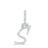 10K Yellow Gold Real Diamond Women's Block Font Slanted Initial S Pendant 1/2 CT