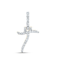 10K Yellow Gold Real Diamond Women's Block Font Slanted Initial T Pendant 3/8 CT