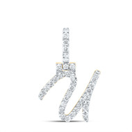 10K Yellow Gold Real Diamond Women's Block Font Slanted Initial U Pendant 5/8 CT