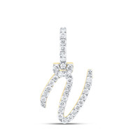 10K Yellow Gold Real Diamond Women's Block Font Slanted Initial V Pendant 1/2 CT