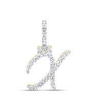 10K Yellow Gold Real Diamond Women's Block Font Slanted Initial X Pendant 5/8 CT