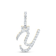 10K Yellow Gold Real Diamond Women's Block Font Slanted Initial Y Pendant 1/2 CT