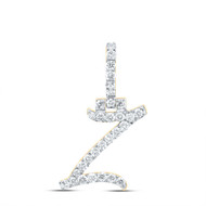 10K Yellow Gold Real Diamond Women's Block Font Slanted Initial Z Pendant 1/2 CT