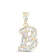10K Yellow Gold Baguette Diamond Women's Script Font Initial B Pendant 3/8 CT