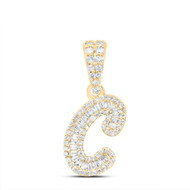 10K Yellow Gold Baguette Diamond Women's Script Font Initial C Pendant 1/3 CT