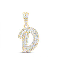 10K Yellow Gold Baguette Diamond Women's Script Font Initial D Pendant 1/3 CT