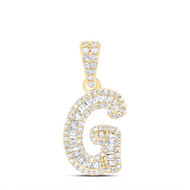10K Yellow Gold Baguette Diamond Women's Script Font Initial G Pendant 1/3 CT
