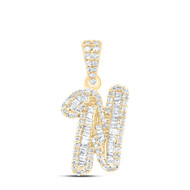 10K Yellow Gold Baguette Diamond Women's Script Font Initial N Pendant 1/3 CT