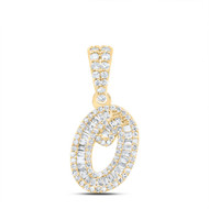 10K Yellow Gold Baguette Diamond Women's Script Font Initial O Pendant 1/3 CT