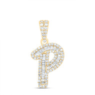 10K Yellow Gold Baguette Diamond Women's Script Font Initial P Pendant 1/3 CT