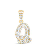 10K Yellow Gold Baguette Diamond Women's Script Font Initial Q Pendant 1/3 CT