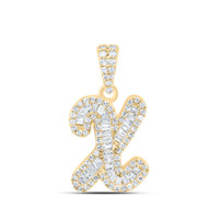 10K Yellow Gold Baguette Diamond Women's Script Font Initial X Pendant 1/3 CT