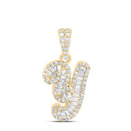 10K Yellow Gold Baguette Diamond Women's Script Font Initial Y Pendant 1/3 CT