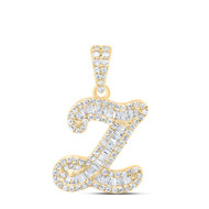 10K Yellow Gold Baguette Diamond Women's Script Font Initial Z Pendant 3/8 CT