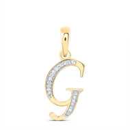 10K Yellow Gold Baguette Diamond Women's Script Font Initial G Pendant 1/12 CT