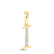 10K Yellow Gold Baguette Diamond Women's Script Font Initial I Pendant 1/20 CT