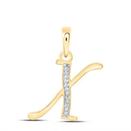 10K Yellow Gold Baguette Diamond Women's Script Font Initial X Pendant 1/20 CT