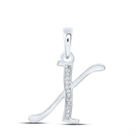 10K White Gold Baguette Diamond Women's Script Font Initial X Pendant 1/20 CT