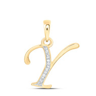 10K Yellow Gold Baguette Diamond Women's Script Font Initial Y Pendant 1/20 CT