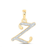 10K Yellow Gold Baguette Diamond Women's Script Font Initial Z Pendant 1/8 CT