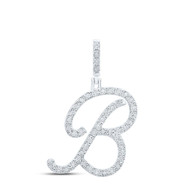 925 Sterling Silver Genuine Diamond Women's Script Font Initial B Pendant 1/5 CT