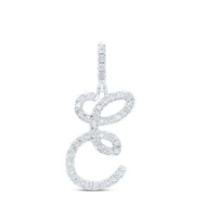 925 Sterling Silver Genuine Diamond Women's Script Font Initial E Pendant 1/6 CT