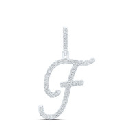 925 Sterling Silver Genuine Diamond Women's Script Font Initial F Pendant 1/8 CT