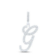 925 Sterling Silver Genuine Diamond Women's Script Font Initial G Pendant 1/8 CT